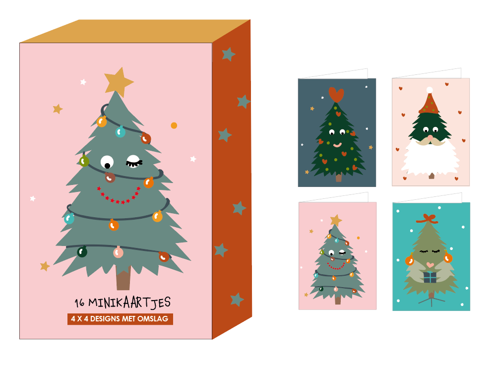 Minibox kerstkaarten (16 stuks)