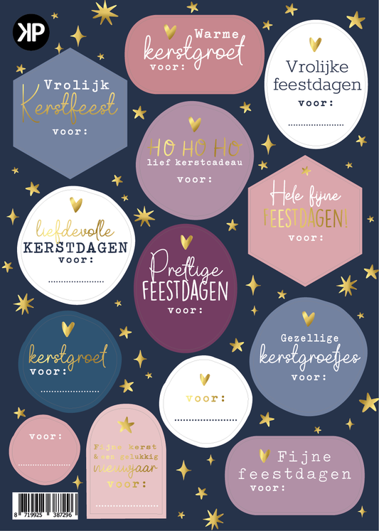 Cadeaustickers  - Kerst lila paars en blauw