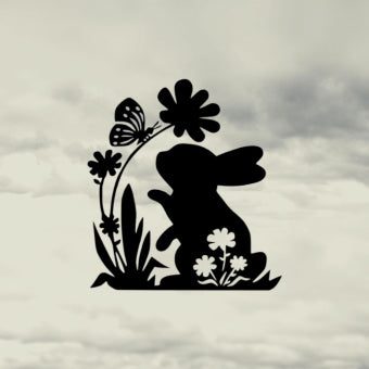 Raamsticker Pasen - Konijn met bloemen en vlinder